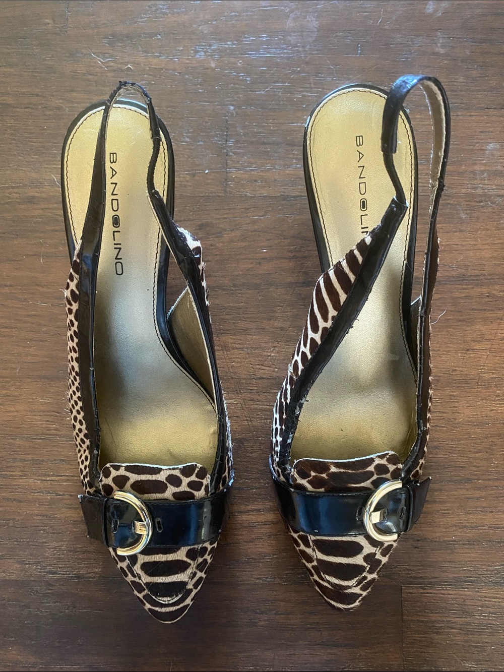 Bandolino Brown and Black Animal Print Slingback Heels - Picture 2 of 6